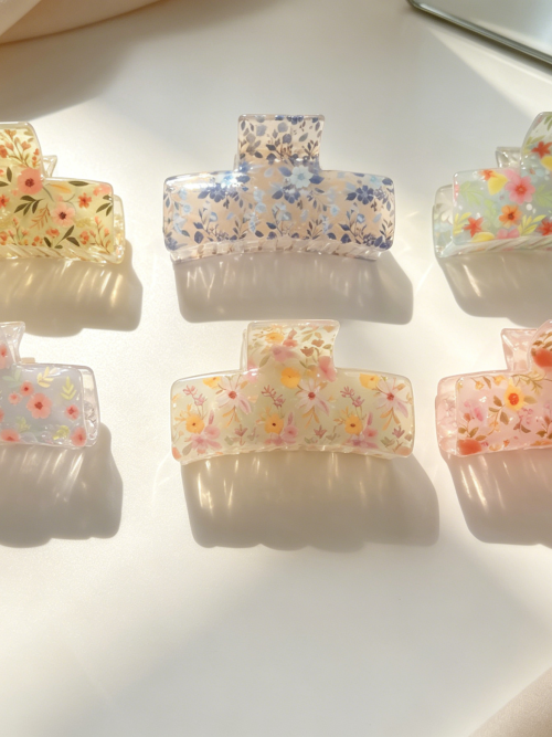 Ditsy Floral Transparent Hair Claw Clips