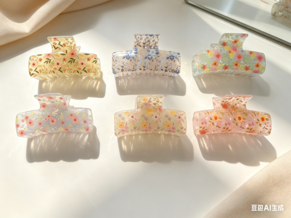 Ditsy Floral Transparent Hair Claw Clips