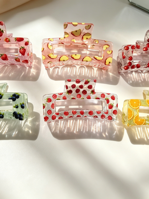 Summer Fruit Print Transparent Hair Claw Clips