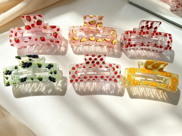 Summer Fruit Print Transparent Hair Claw Clips