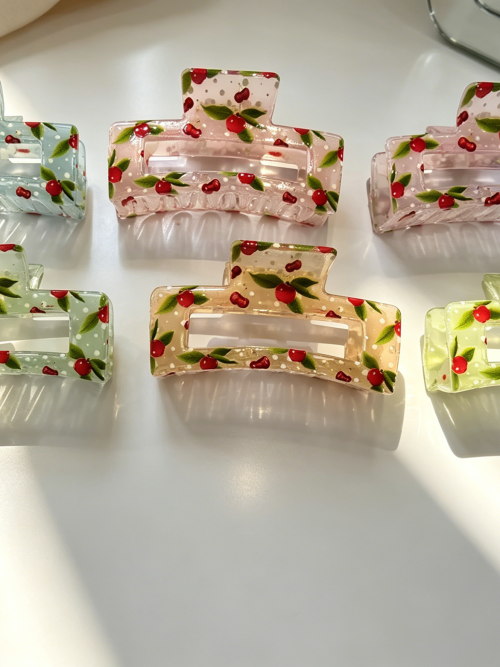 Cherry Print Transparent Hollow Hair Claw Clips