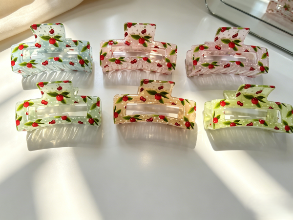 Cherry Print Transparent Hollow Hair Claw Clips