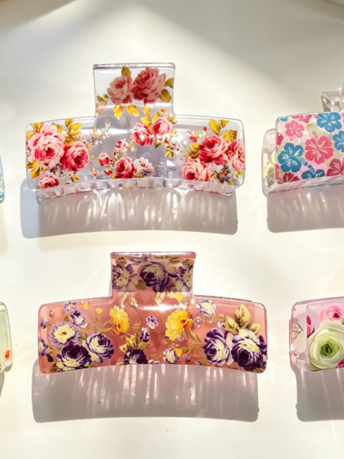 Pastel Garden Floral Transparent Hair Claws