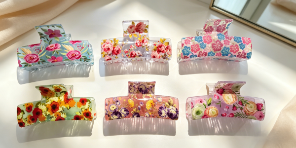 Pastel Garden Floral Transparent Hair Claws