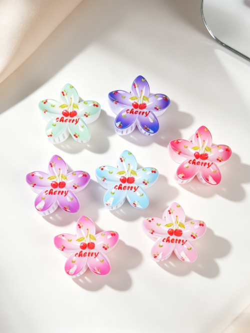 Cherry Print Plumeria Flower Hair Claw Clips