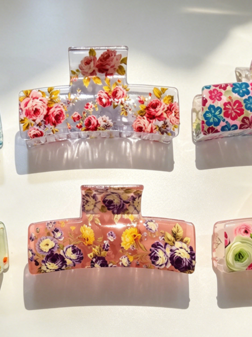 Watercolor Floral Transparent Hair Claw Clips