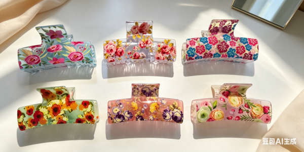 Watercolor Floral Transparent Hair Claw Clips