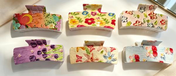 3D Oil Painting Floral Hair Claw Clips