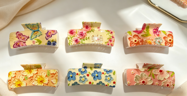 3D Embossed Floral & Butterfly Hair Claw Clips
