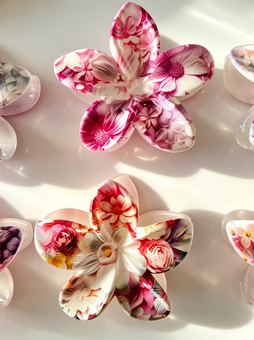 Tropical Floral Print Flower Hair Claw Clips