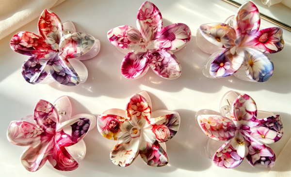 Tropical Floral Print Flower Hair Claw Clips