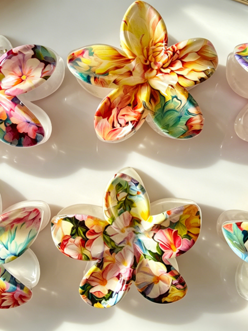 Watercolor Bloom Flower Hair Claw Clips