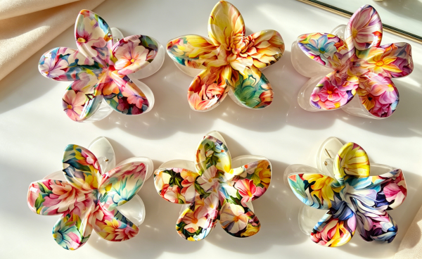 Watercolor Bloom Flower Hair Claw Clips