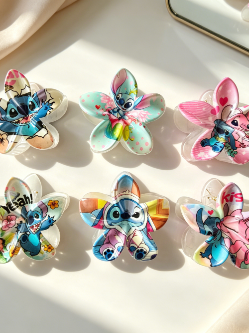 Cute Stitch Print Flower Hair Claw Clips