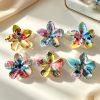 Rainbow Stitch Flower Hair Claw Clips