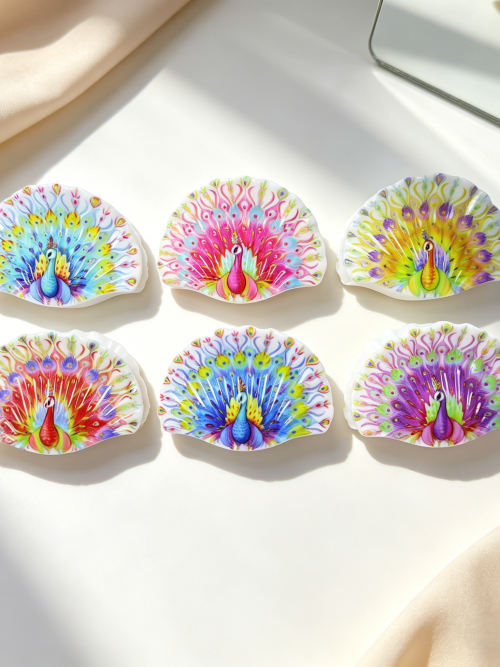 Watercolor Peacock Shell Hair Claw Clip