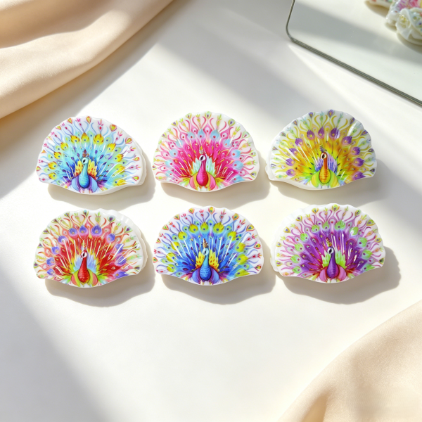 Watercolor Peacock Shell Hair Claw Clip