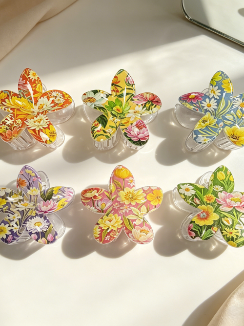 Bright Floral Plumeria Hair Claw Clips