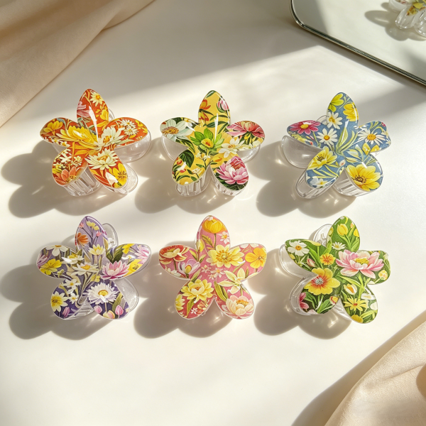 Bright Floral Plumeria Hair Claw Clips