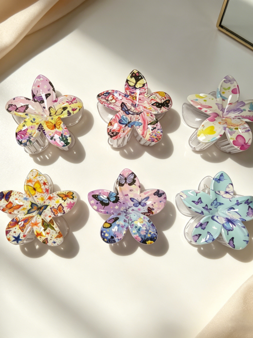 Whimsical Butterfly Print Flower Hair Claws