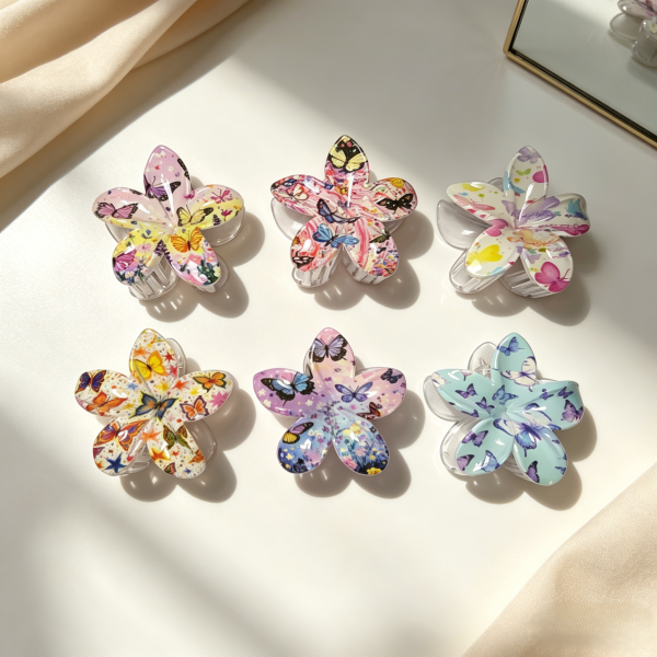 Whimsical Butterfly Print Flower Hair Claws