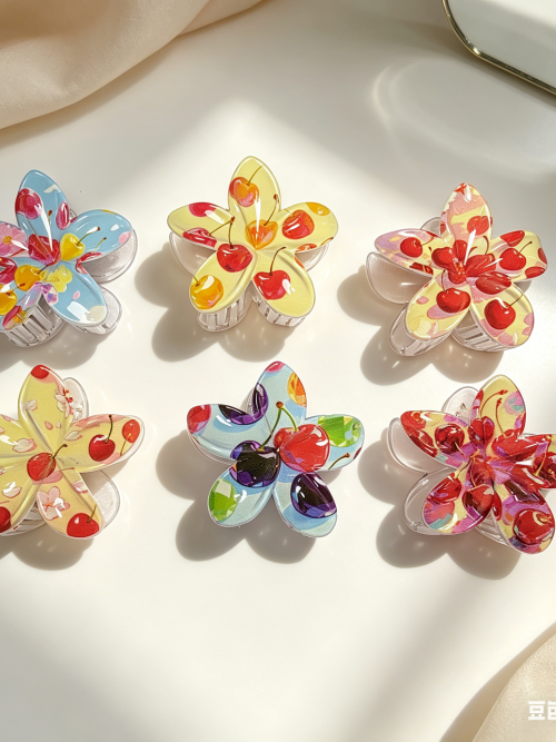 Cute Cherry Print Plumeria Hair Claws