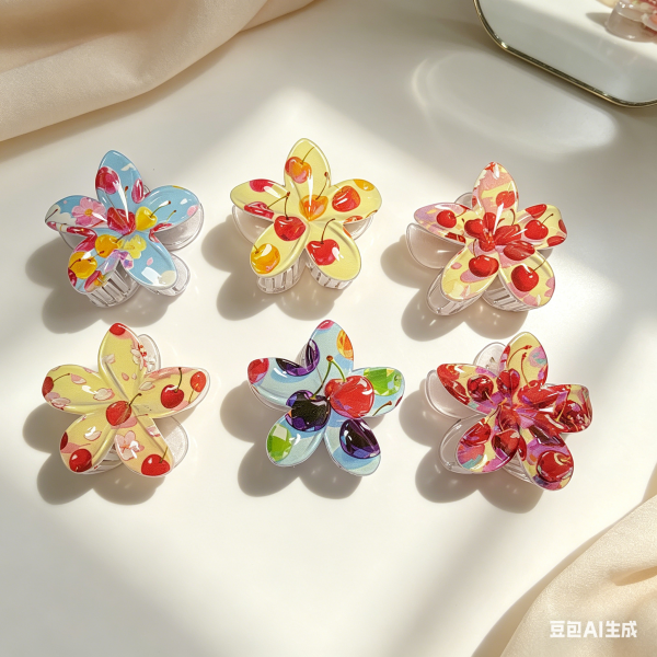 Cute Cherry Print Plumeria Hair Claws