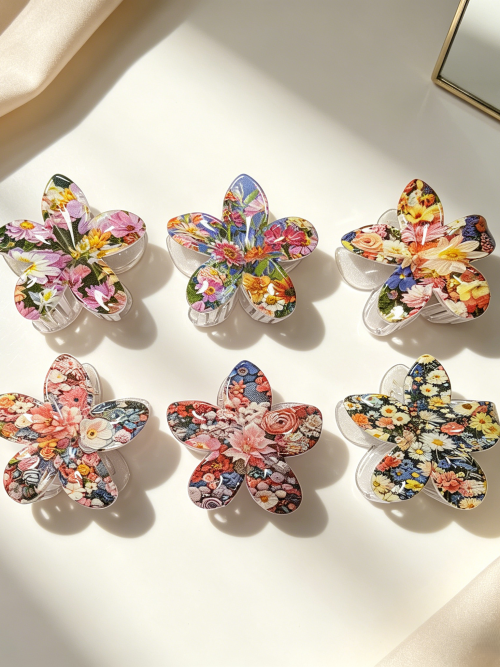 Vintage Collage Floral Plumeria Hair Claws