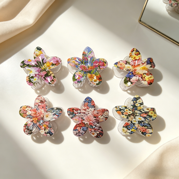 Vintage Collage Floral Plumeria Hair Claws