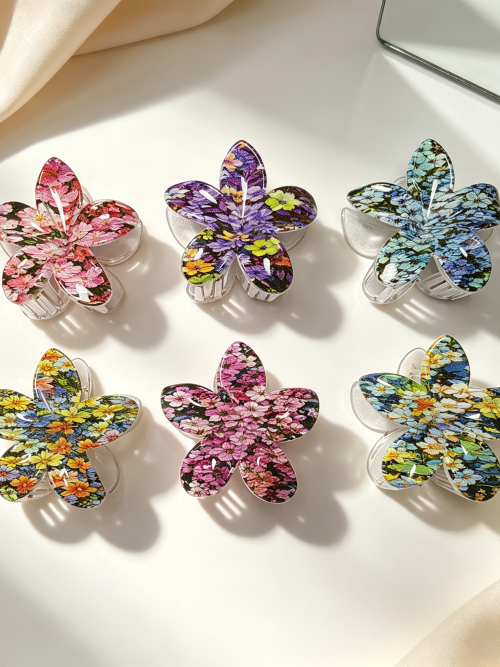 Dark Floral Plumeria Hair Claw Clips