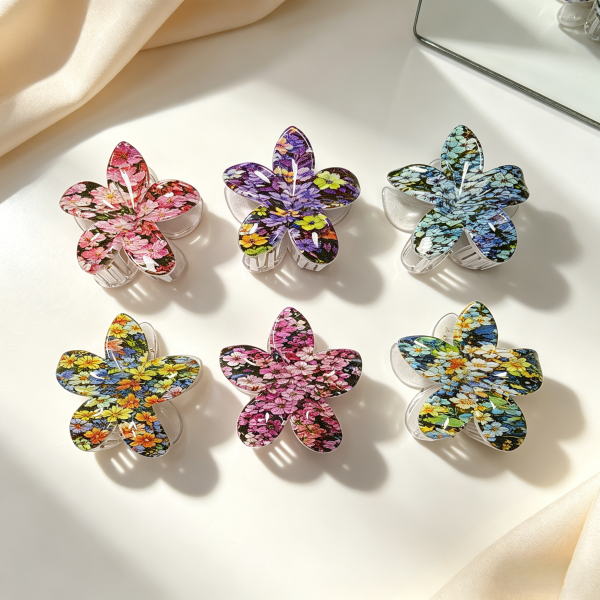 Dark Floral Plumeria Hair Claw Clips