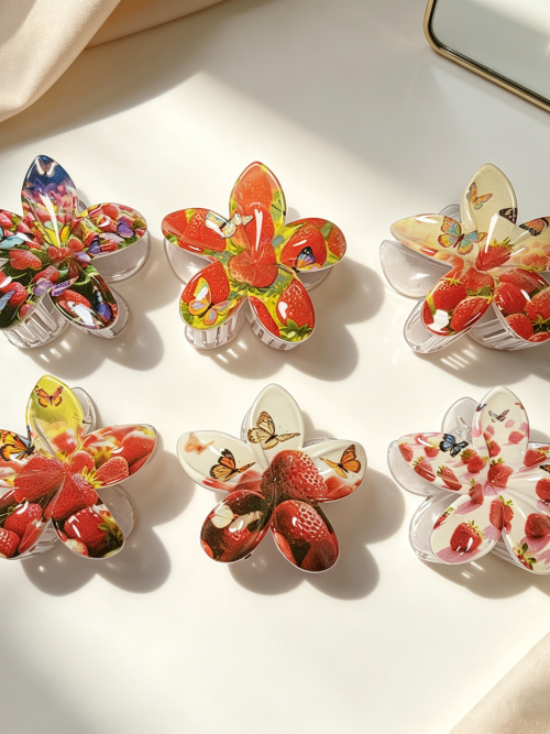 Strawberry & Butterfly Plumeria Hair Claws