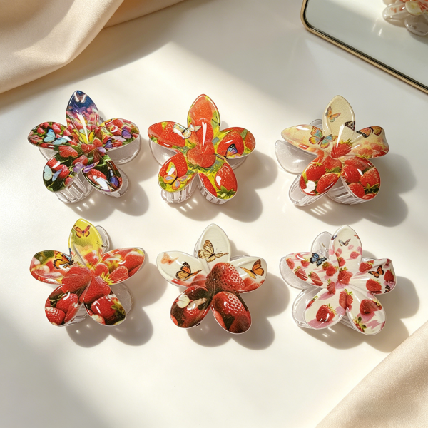 Strawberry & Butterfly Plumeria Hair Claws
