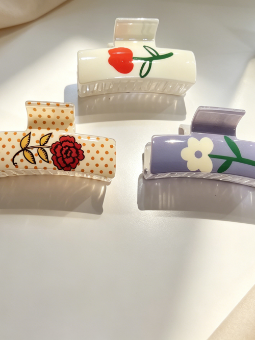 Minimalist Floral & Polka Dot Print Hair Claws