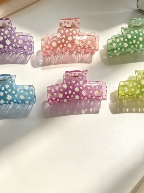 Transparent Daisy Print Hair Claw Clips