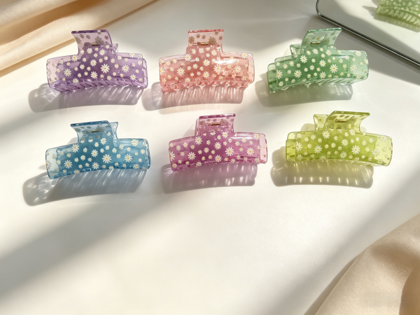 Transparent Daisy Print Hair Claw Clips