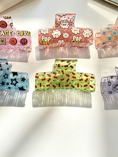 Mixed Cute Print Transparent Hair Claw Clips