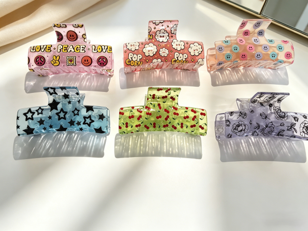 Mixed Cute Print Transparent Hair Claw Clips