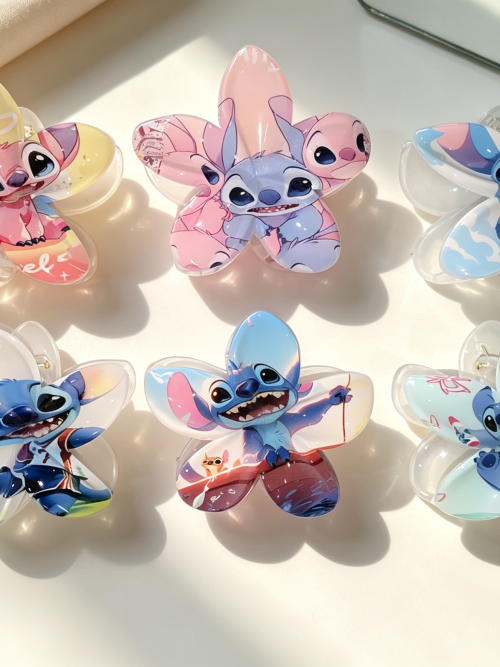 Angel & Stitch Print Plumeria Hair Claws