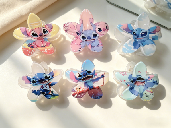 Angel & Stitch Print Plumeria Hair Claws