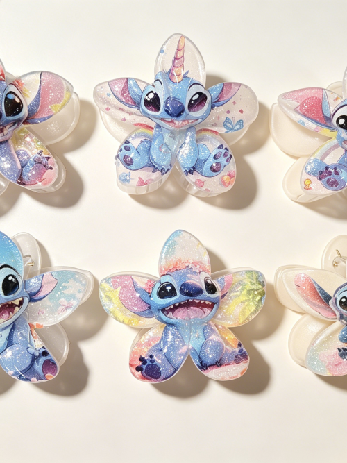 Cute Stitch Print Plumeria Hair Claw Clips