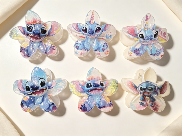 Cute Stitch Print Plumeria Hair Claw Clips