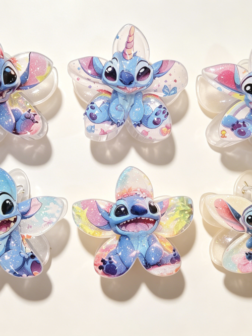 Cute Stitch Unicorn Print Plumeria Hair Claws