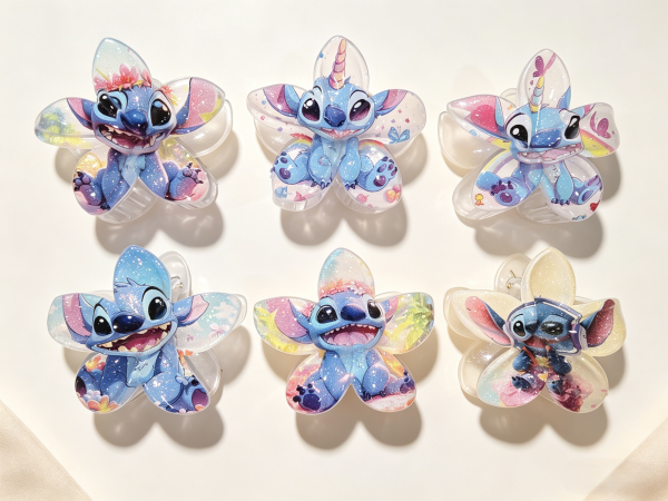 Cute Stitch Unicorn Print Plumeria Hair Claws