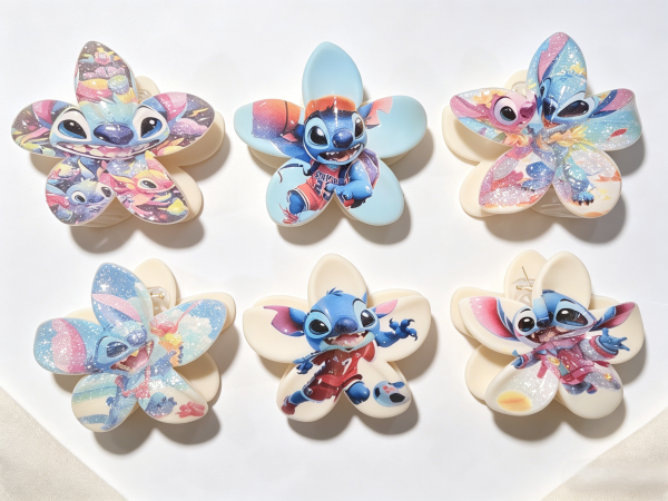 Sporty Stitch Print Plumeria Hair Claw Clips