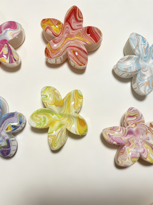 Marble Swirl Plumeria Flower Hair Claws