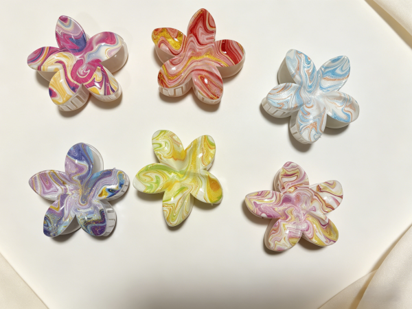 Marble Swirl Plumeria Flower Hair Claws