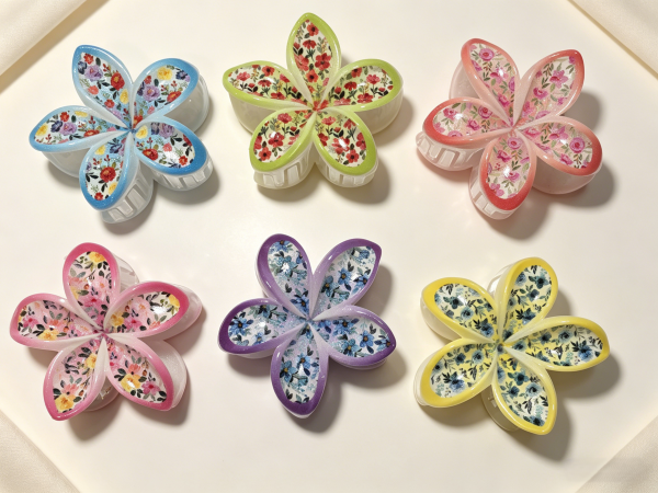 Two-Tone Floral Plumeria Hair Claw Clips