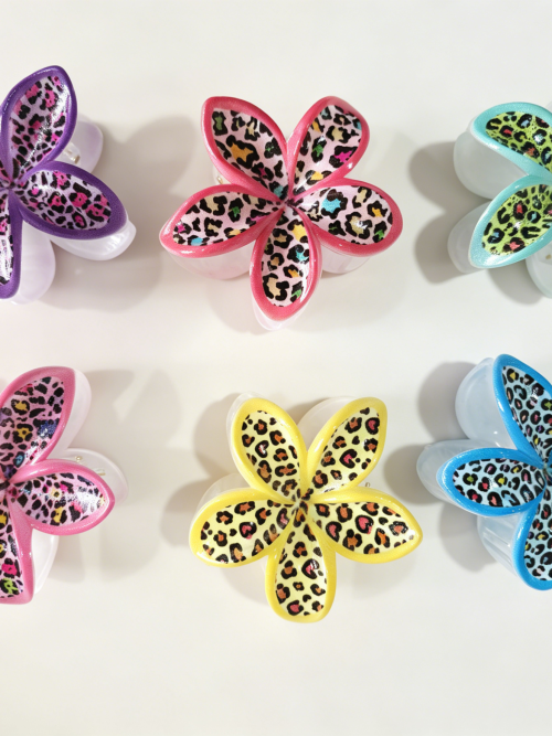 Colorful Leopard Print Plumeria Hair Claws