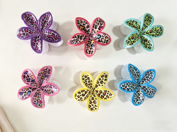 Colorful Leopard Print Plumeria Hair Claws